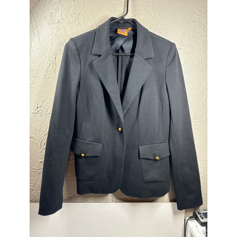 Tory Burch Classic Womens Black Knit Blazer Gold Buttons Single‎ Button Sz Small
